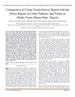 Comparative of Crime Victim Survey Report with the Police Report on Crime Patterns, and Trends in Gboko Town, Benue State, Nigeria