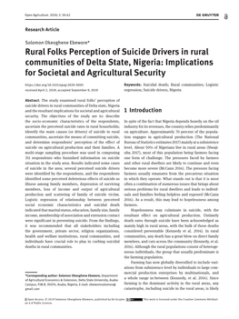 Rural Folks Perception of Suicide Drivers in Rural