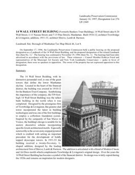 14 Wall Street Building Designation Report