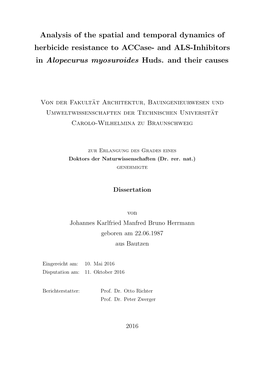 And ALS-Inhibitors in Alopecurus Myosuroides Huds. and Their Causes