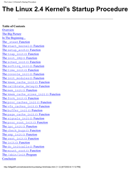 The Linux 2.4 Kernel's Startup Procedure the Linux 2.4 Kernel's Startup Procedure