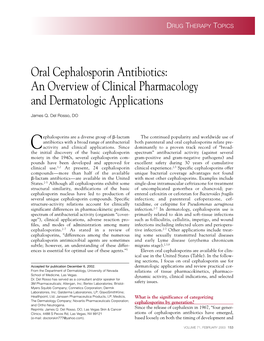 Oral Cephalosporin Antibiotics: an Overview of Clinical Pharmacology and Dermatologic Applications
