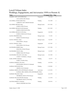 Weddings, Engagements, and Aniversaries 1950'S to Present