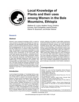 Local Knowledge of Plants and Their Uses Among Women in the Bale Mountains, Ethiopia Matthew W