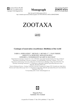 Catalogue of Snout Mites (Acariformes: Bdellidae) of the World