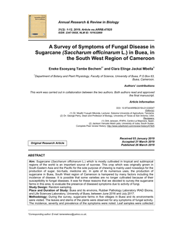 A Survey of Symptoms of Fungal Disease in Sugarcane (Saccharum Officinarum L.) in Buea, in the South West Region of Cameroon