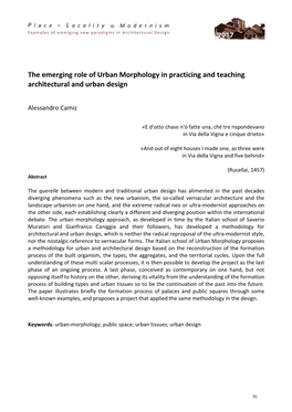 The Emerging Role of Urban Morphology in Practicing and Teaching Architectural and Urban Design