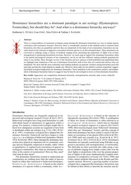 Hymenoptera: Formicidae), but Should They Be? and What Is a Dominance Hierarchy Anyways?