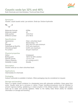 Caustic Soda Lye 32% and 48% Bulk Chemicals and Intermediates | Technical Data Sheet