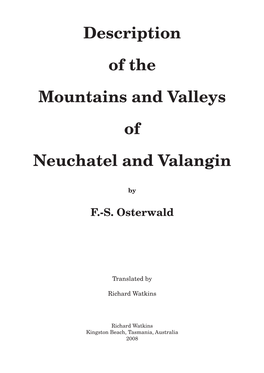 Description of the Mountains and Valleys of Neuchatel and Valangin