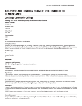 ART-2020: Art History Survey: Prehistoric to Renaissance 1