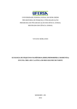 Universidade Federal Rural Do Semi-Árido Pró-Reitoria De Pesquisa E Pós-Graduação Programa De Pós-Graduação Em Ciência Animal Mestrado Em Ciência Animal