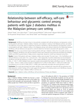 Relationship Between Self-Efficacy, Self-Care Behaviour and Glycaemic