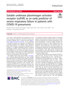 (Supar) As an Early Predictor of Severe Respiratory Failure in Patients