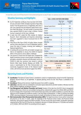 Health Situation Report 40 (Released: 28 September 2020; Report Period: 21– 27 September 2020)