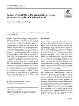 Factors of Variability in the Accumulation of Waste in a Mountain Region of Southern Poland
