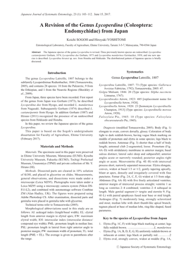 A Revision of the Genus Lycoperdina (Coleoptera: Endomychidae) from Japan