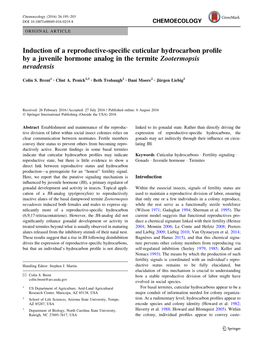 Induction of a Reproductive-Specific Cuticular Hydrocarbon Profile by A