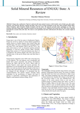 Solid Mineral Resources of ENUGU State: a Review