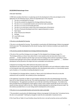 DO/20/00419 Betteshanger Grove CPRE KENT RESPONSE 1 CPRE Kent Considers That There Is No Planning Case for the Development of Th