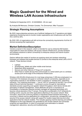 Magic Quadrant for the Wired and Wireless LAN Access Infrastructure