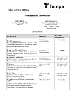 PUBLIC MEETING AGENDA Transportation Commission