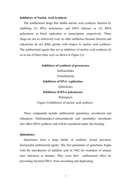 Inhibitors of Nucleic Acid Synthesis the Antibacterial Drugs That Inhibit