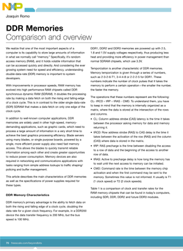 DDR Memories Comparison and Overview