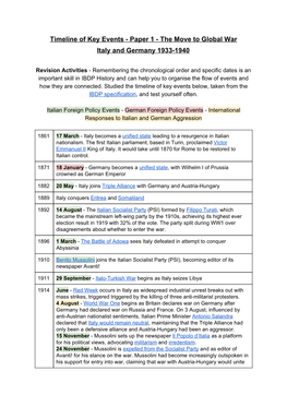 Timeline of Key Events - Paper 1 - the Move to Global War Italy and Germany 1933-1940