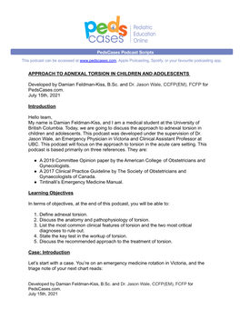 Pedscases Podcast on the Approach to Adnexal Torsion in Children and Adolescents