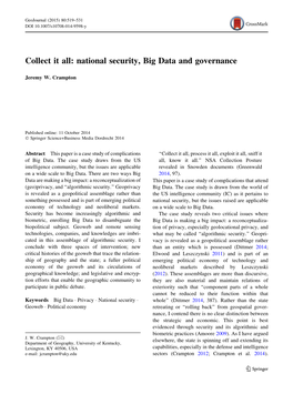 Collect It All: National Security, Big Data and Governance