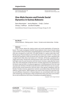 One-Male Harems and Female Social Dynamics in Guinea Baboons