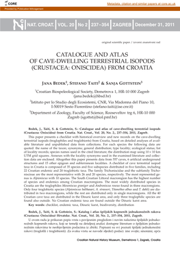 Catalogue and Atlas of Cave-Dwelling Terrestrial Isopods (Crustacea: Oniscidea) from Croatia