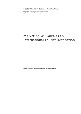 Marketing Sri Lanka As an International Tourist Destination