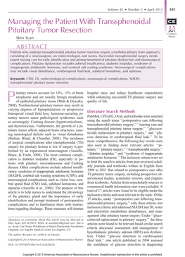 Managing the Patient with Transsphenoidal Pituitary Tumor