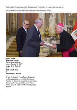 Presidente Kuczynski Recibe Cartas Credenciales De Nuncio Apostólico En Perú