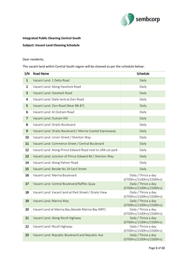 Central South Vacant Land Schedule