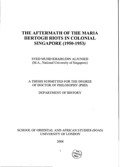 The Aftermath of the Maria Hertogh Riots in Colonial Singapore (1950-1953;