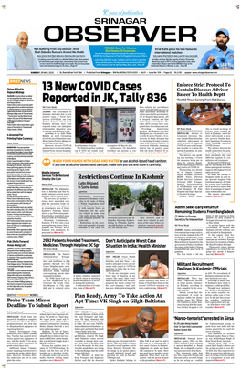 13 New Covid Cases Reported in JK, Tally