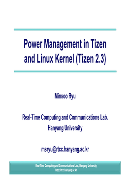 Power Management in Tizen and Linux Kernel (Tizen 2.3)