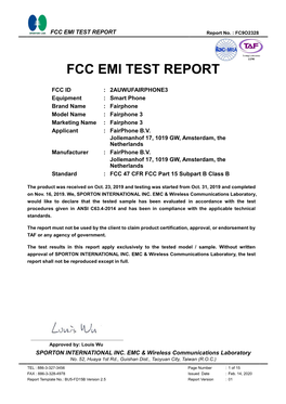 FCC EMI TEST REPORT Report No