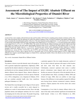 Assessment of the Impact of EGBU Abattoir Effluent on the Microbiological Properties of Otamiri River