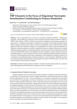 TRP Channels in the Focus of Trigeminal Nociceptor Sensitization Contributing to Primary Headaches