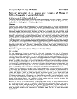 Farmers' Perception About Causes and Remedies of Monga in Hatibandha Upazila of Lalmonirhat District