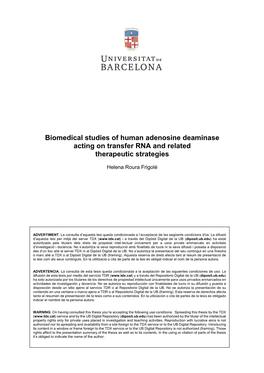 Biomedical Studies of Human Adenosine Deaminase Acting on Transfer RNA and Related Therapeutic Strategies