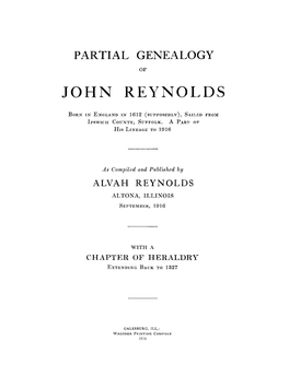 Partial Genealogy of John Reynolds