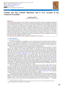 Colonial and Post Colonial Migrations and Le Vivre Ensemble in the Cameroon Grassfields