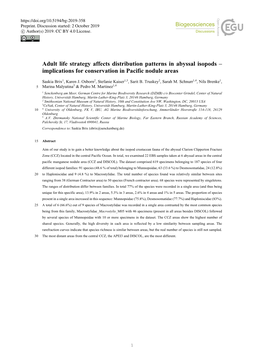 Adult Life Strategy Affects Distribution Patterns in Abyssal Isopods – Implications for Conservation in Pacific Nodule Areas