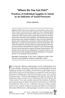 “Where Do You Get Fish?” Practices of Individual Supplies in Yamal As an Indicator of Social Processes