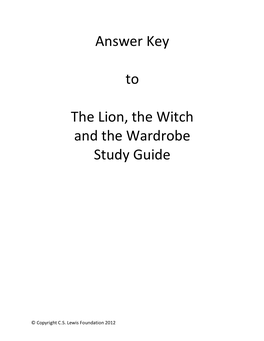 Answer Key to the Lion, the Witch and the Wardrobe Study Guide